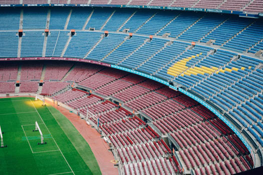 Soccer Stadium with a company's logo in the stands