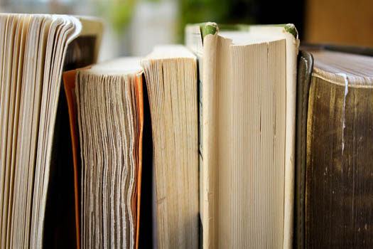 Accounting books on a bookshelf